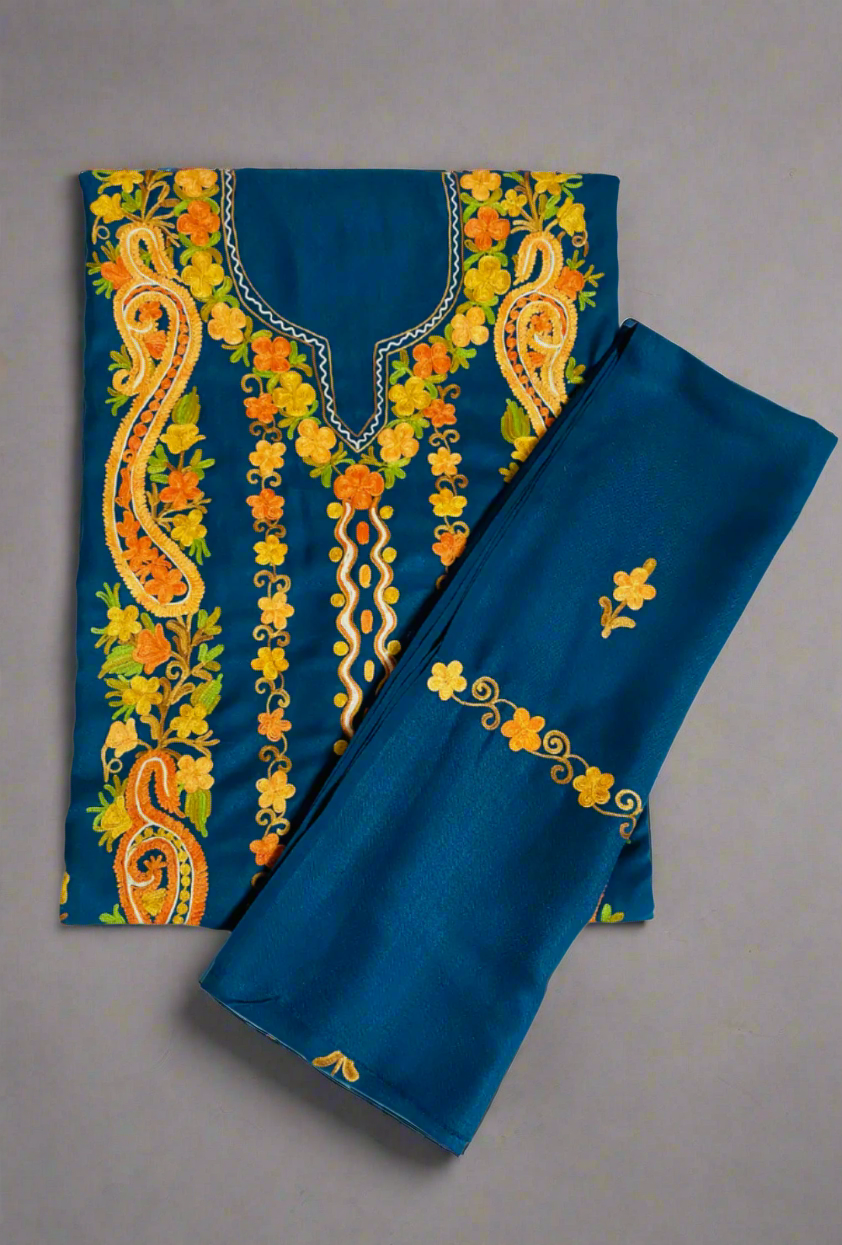 Dark Blue Semi-Pashmina Handwork Embroidery Suit Set 4.5m Suit Fabric and 2m for Dupatta