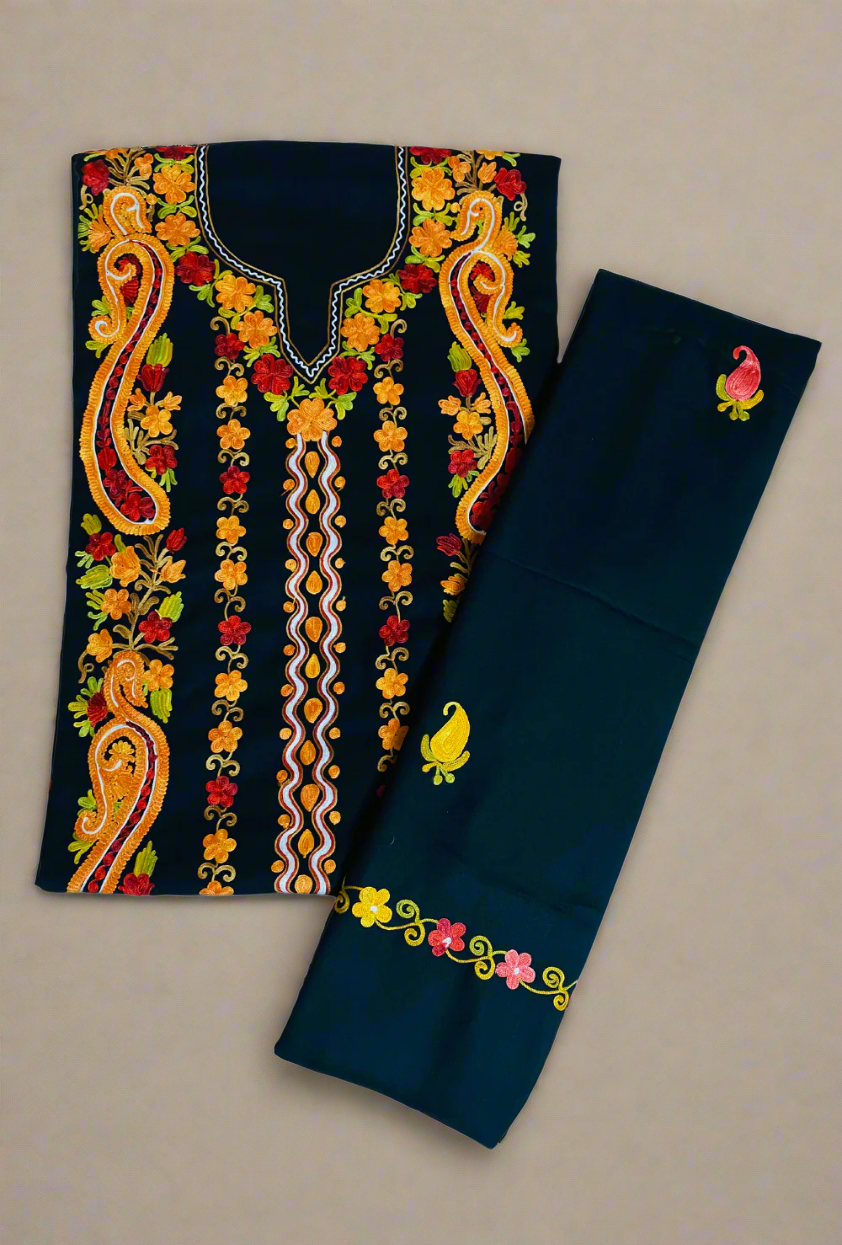 Pearl Black Semi-Pashmina Handwork Embroidery Suit Set 4.5m Suit Fabric and 2m for Dupatta