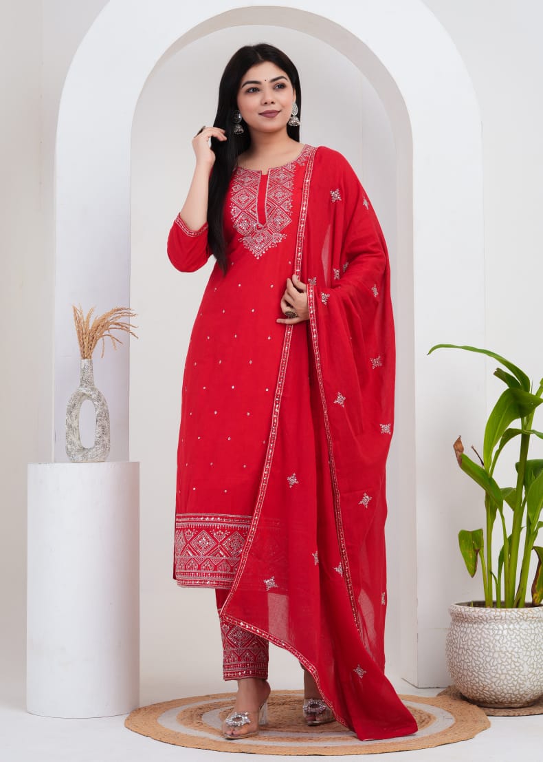 Rani Red Colour Festival Suit Set