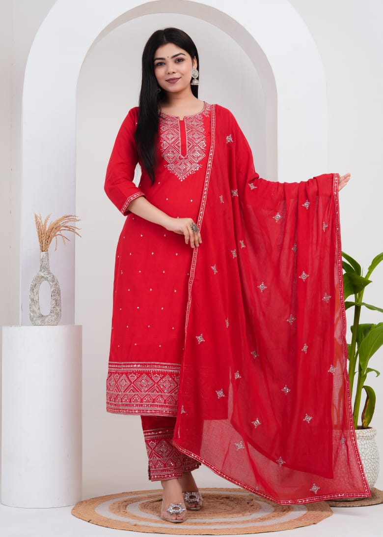 Rani Red Colour Festival Suit Set