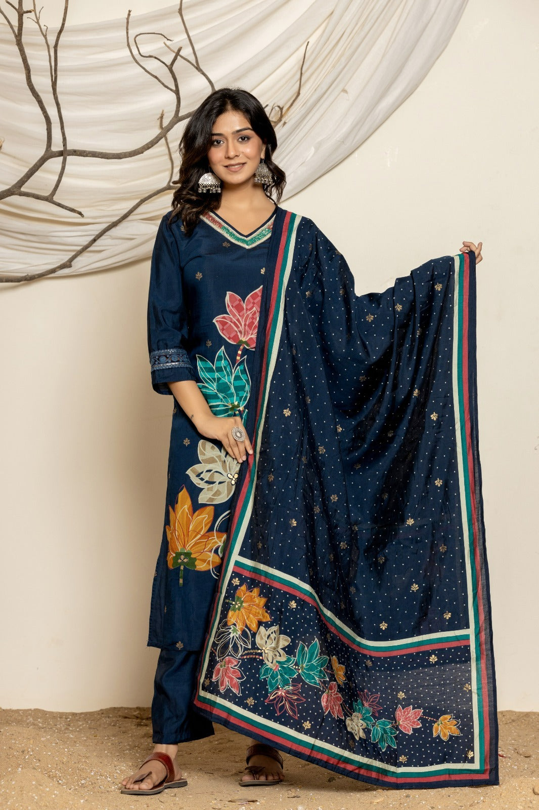 NAVY BLUE DIGITAL PRINT PREMIUM MUSLIN SUIT SET