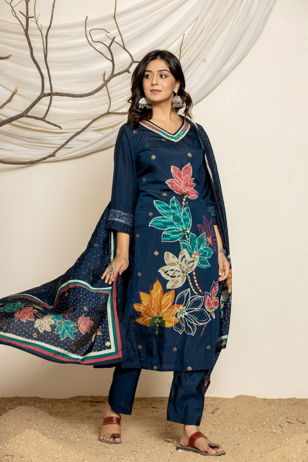 NAVY BLUE DIGITAL PRINT PREMIUM MUSLIN SUIT SET