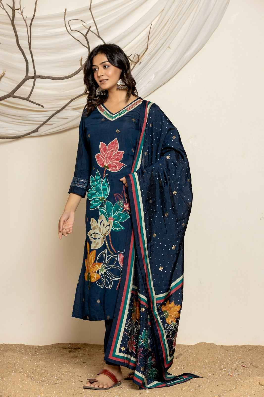 NAVY BLUE DIGITAL PRINT PREMIUM MUSLIN SUIT SET