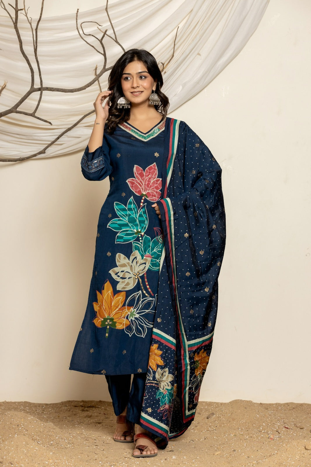 NAVY BLUE DIGITAL PRINT PREMIUM MUSLIN SUIT SET