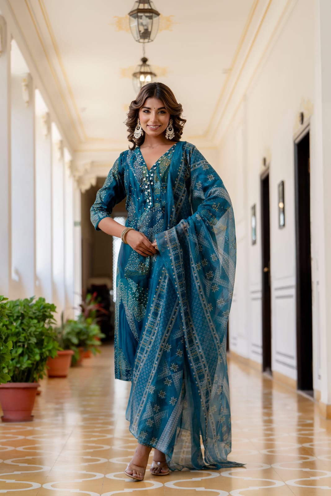 BLUE COLOURED HANDWORK MUSLIN SUIT SET